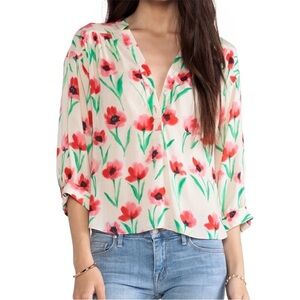 MILLY Poppy Print Camilla Tab Sleeve Blouse Size 4
